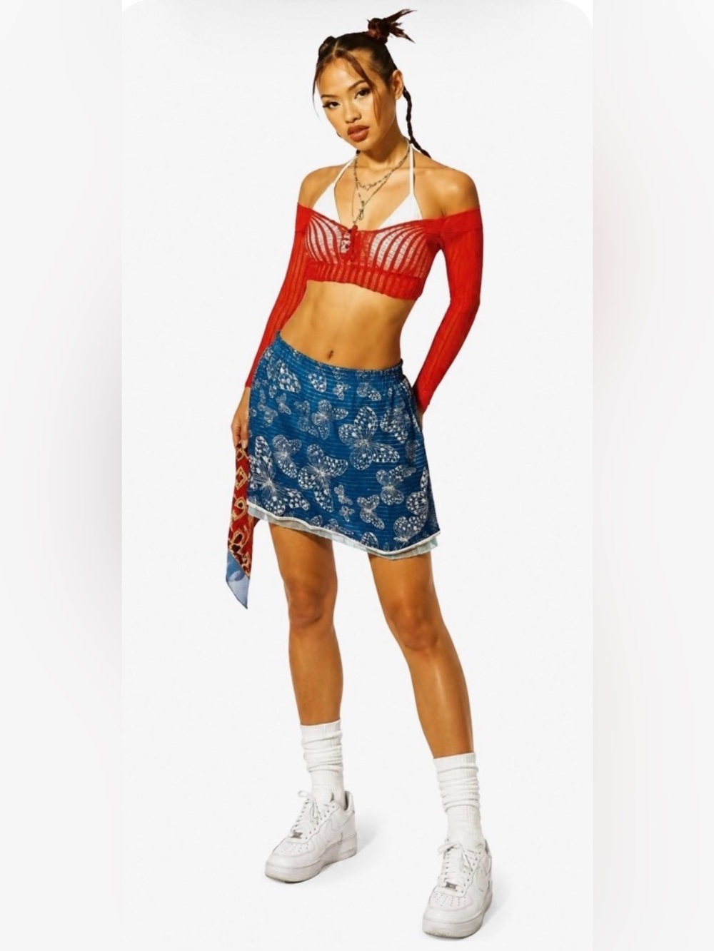 Y2K Fairycore Festival Coquette Blue 100% Cotton Mini Skirt Butterfly Print M